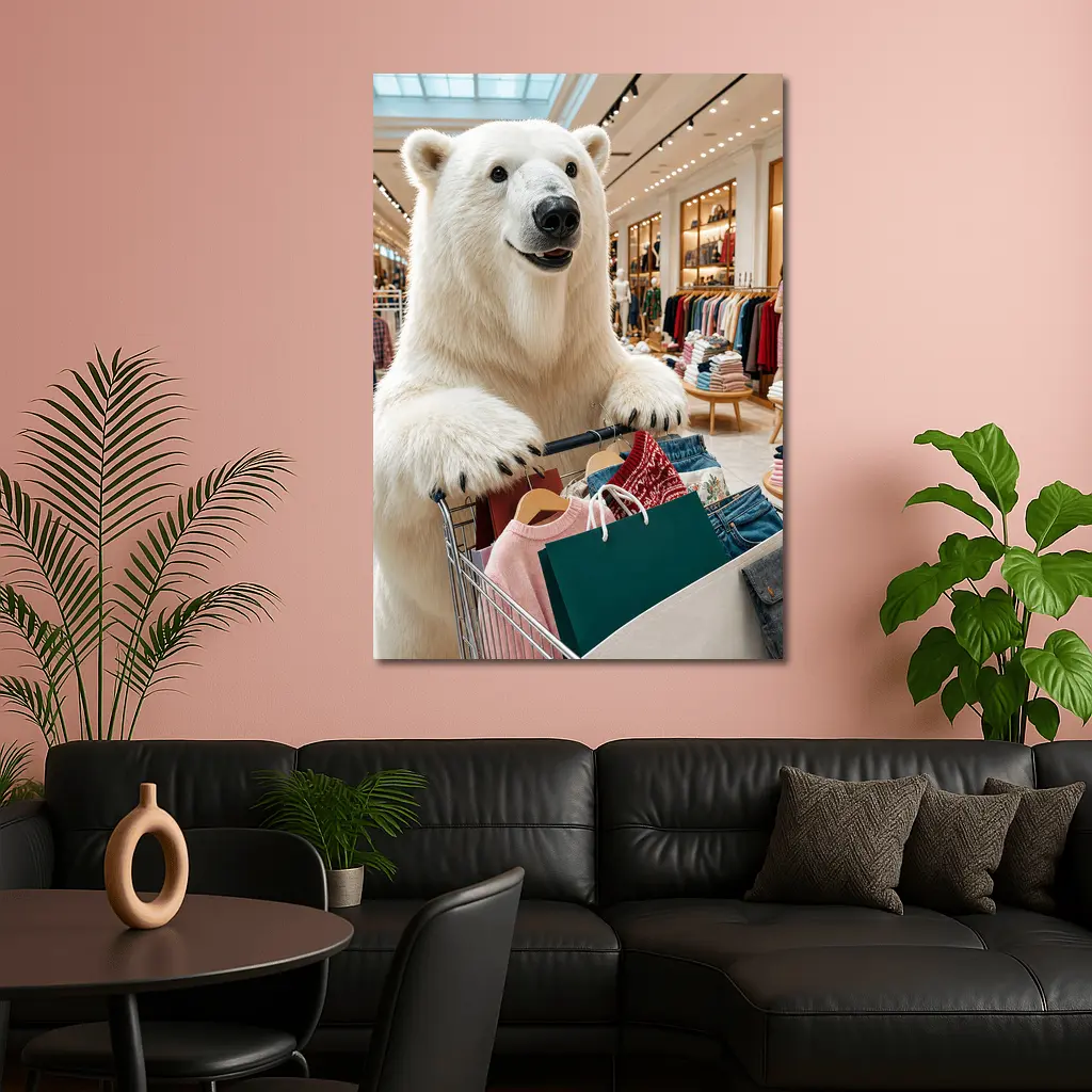 Polar Bear Shopping in Clothing Store – Wall Art