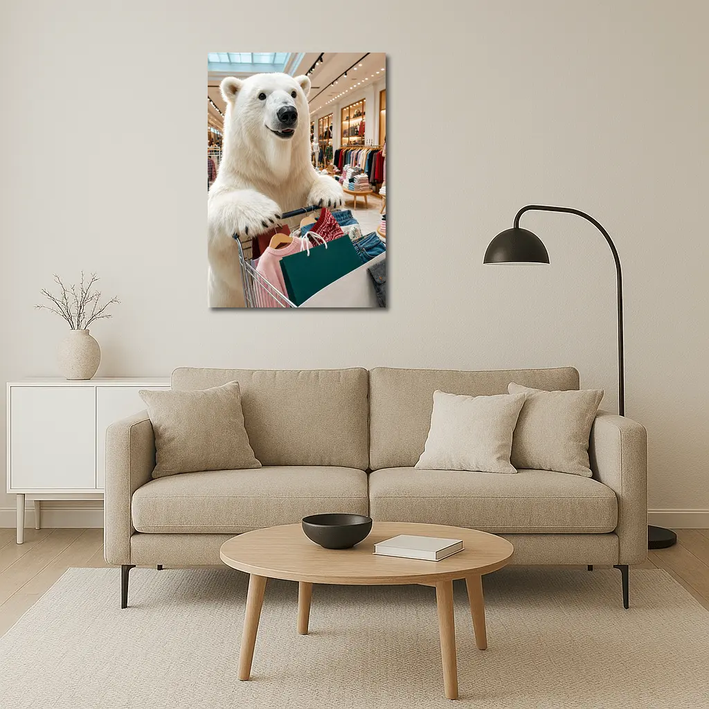 Polar Bear Shopping in Clothing Store – Wall Art