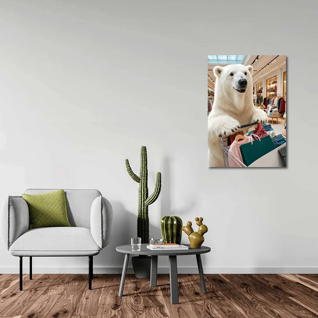 Polar Bear Shopping in Clothing Store – Wall Art