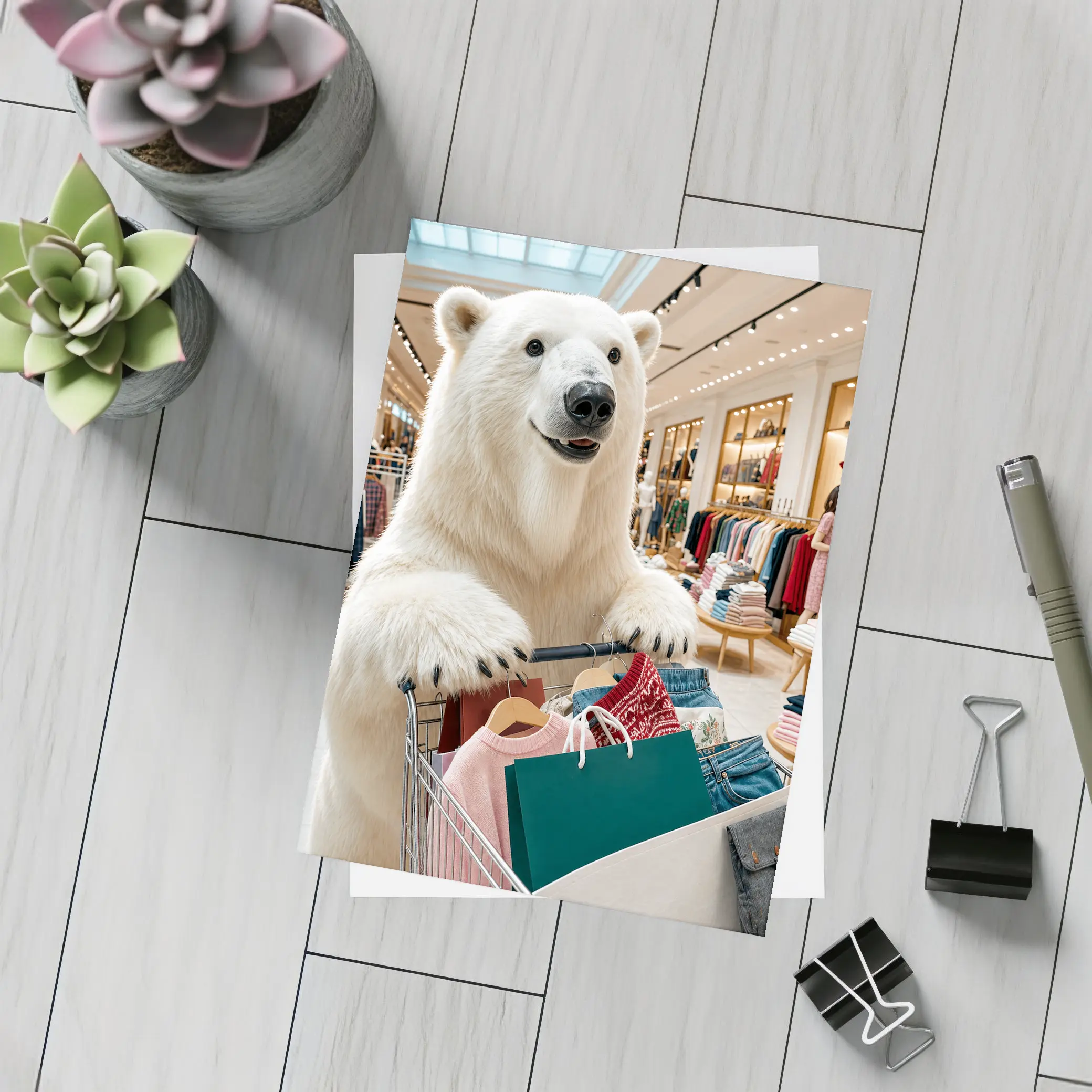 Polar Bear Shopping in Clothing Store – Postcards