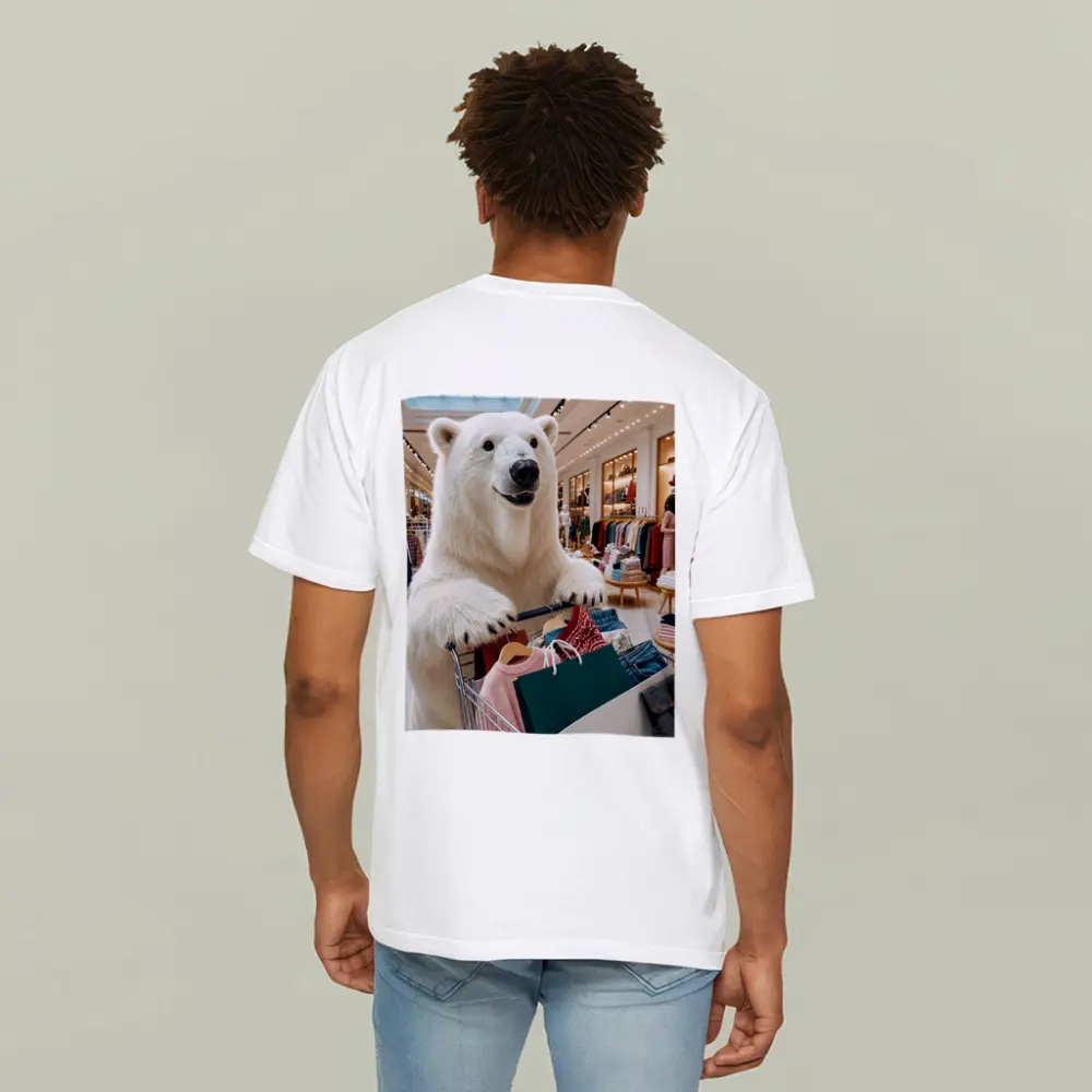 Polar Bear Shopping in Clothing Store – T-Shirts