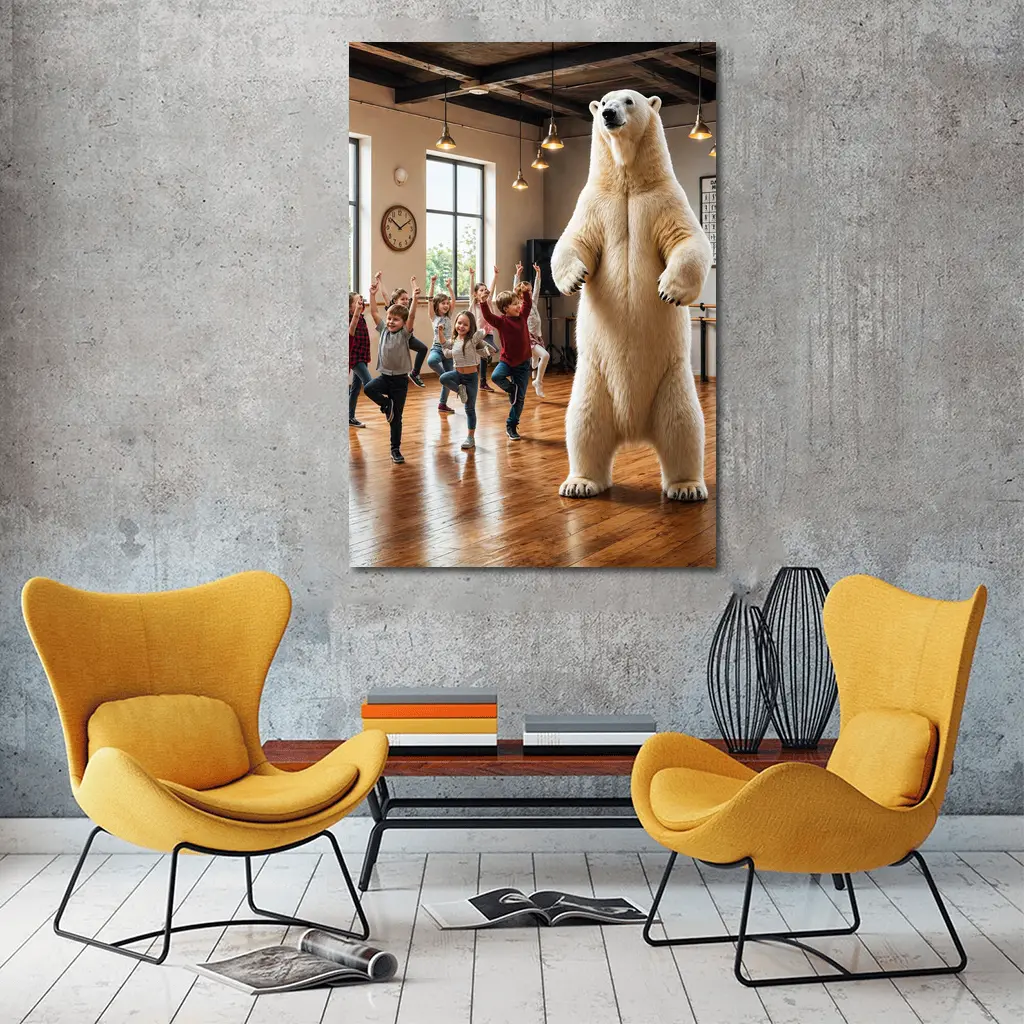 Polar Bear Dancing With Kids In Studio – Wall Art