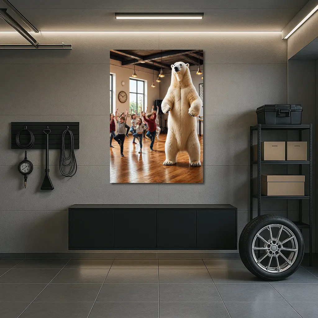 Polar Bear Dancing With Kids In Studio – Wall Art