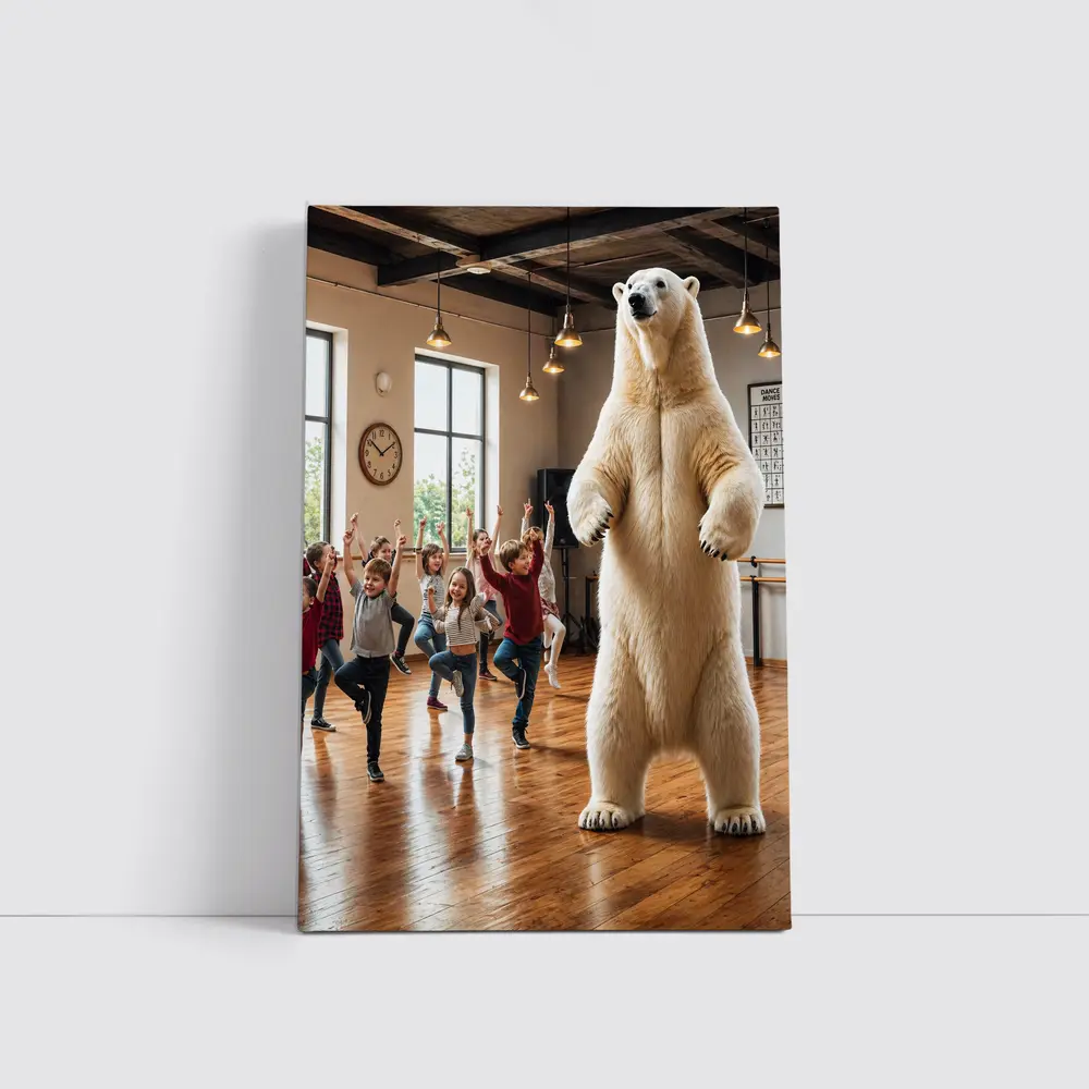 Polar Bear Dancing With Kids In Studio – Wall Art