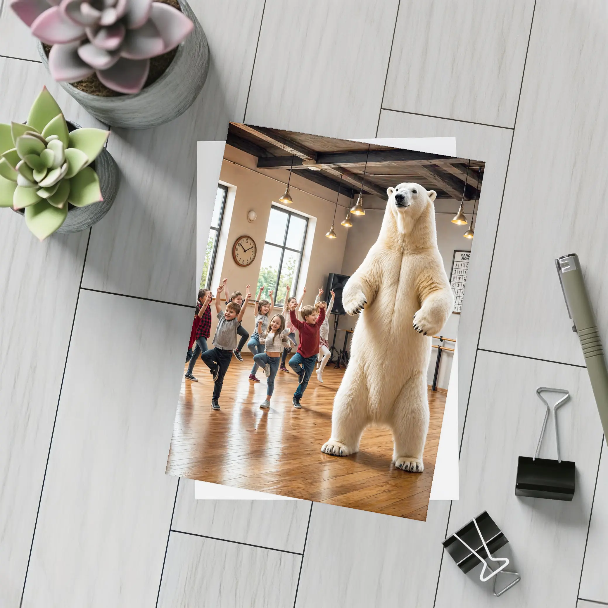 Polar Bear Dancing With Kids In Studio – Postcards