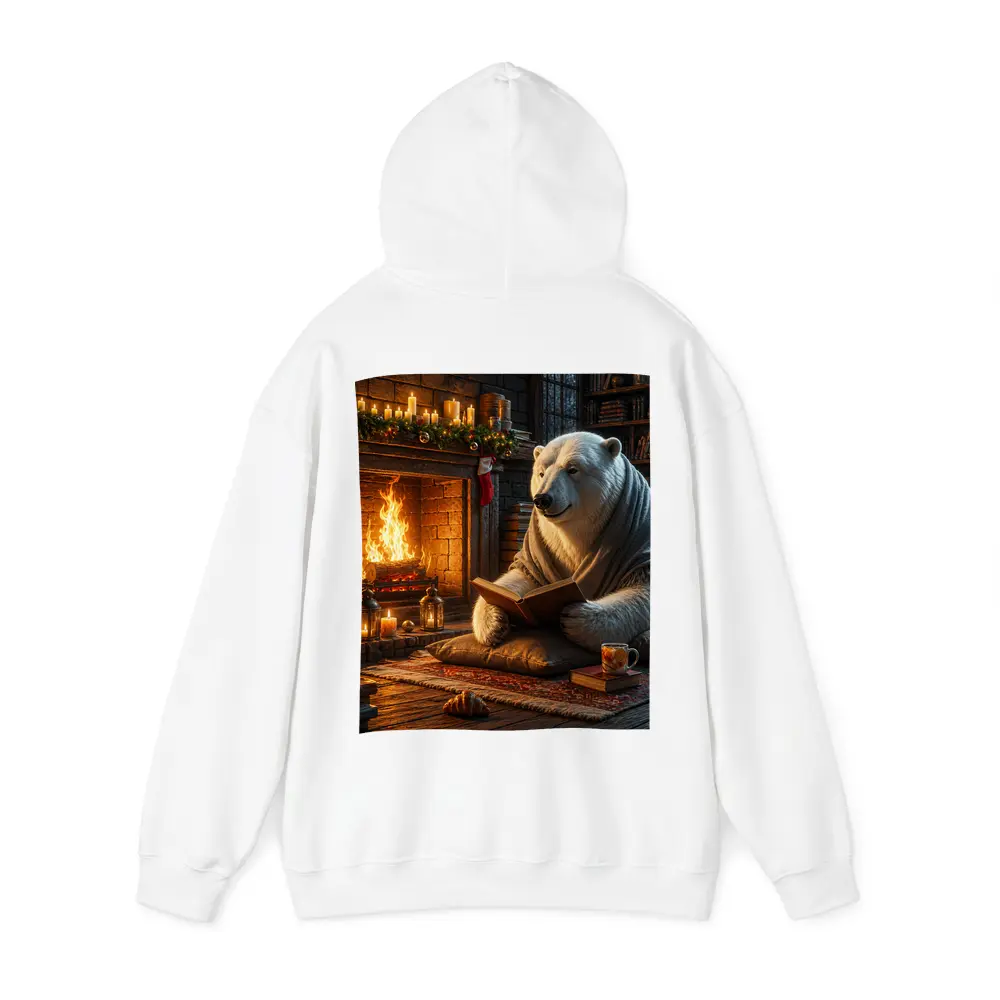 Polar Bear Reading Book by Cozy Fireplace – Hoodies
