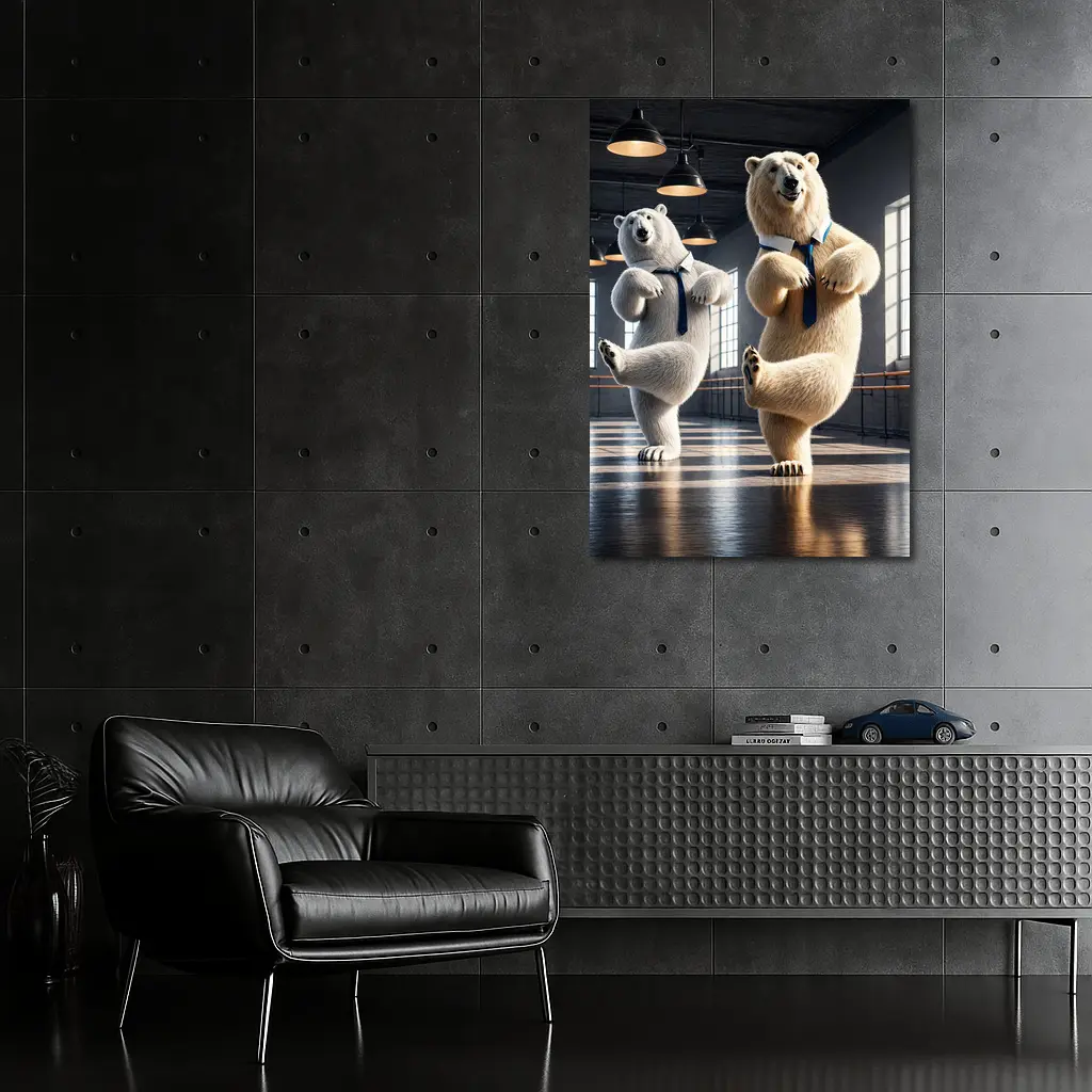 Polar Bears Dancing in Ballet Studio – Wall Art