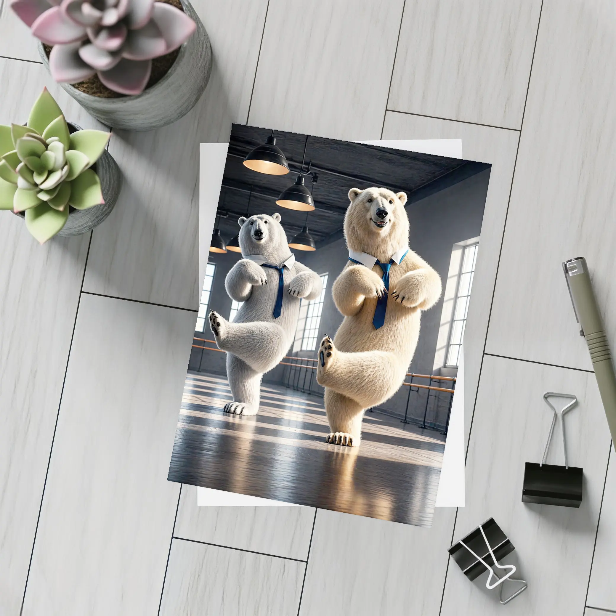 Polar Bears Dancing in Ballet Studio – Postcards