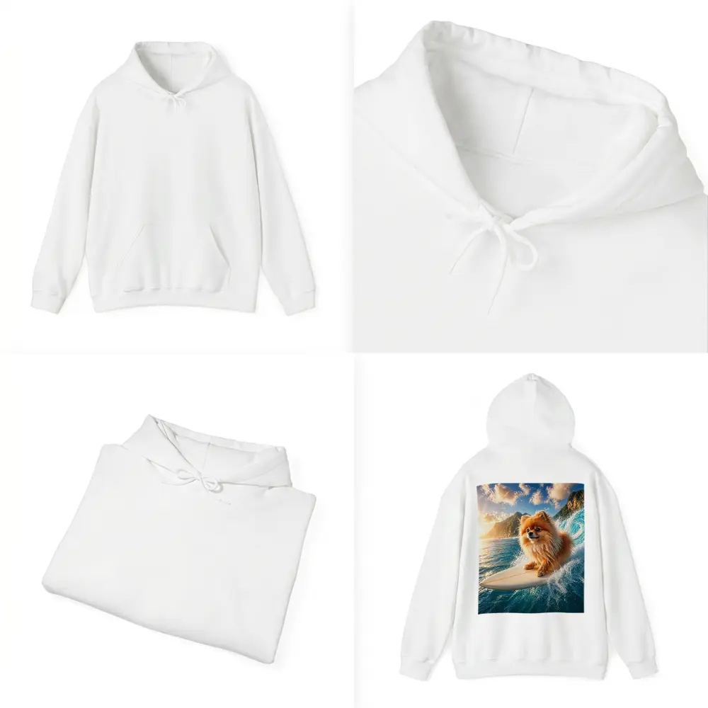 Pomeranian Surfing Ocean Wave Sunny Day – Hoodies