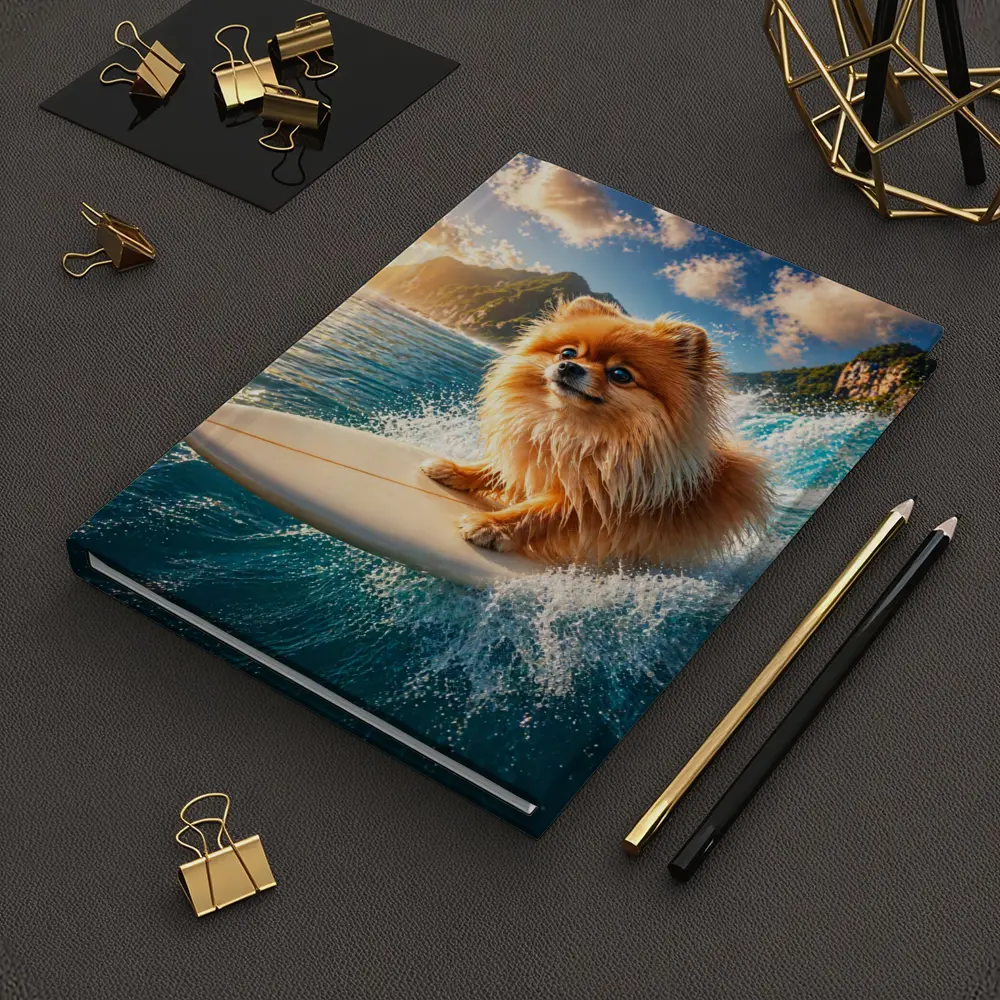 Pomeranian Surfing Ocean Wave Sunny Day – Notebooks