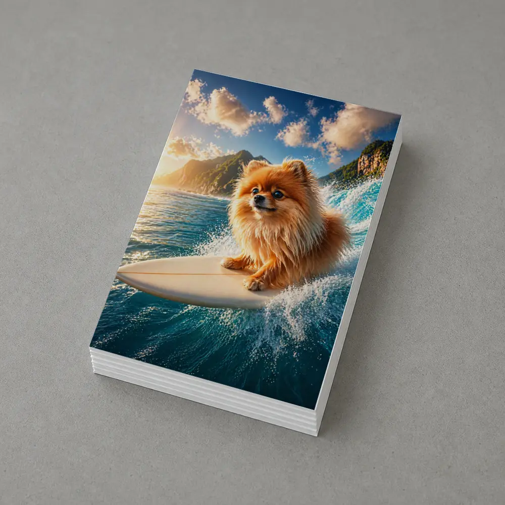 Pomeranian Surfing Ocean Wave Sunny Day – Postcards
