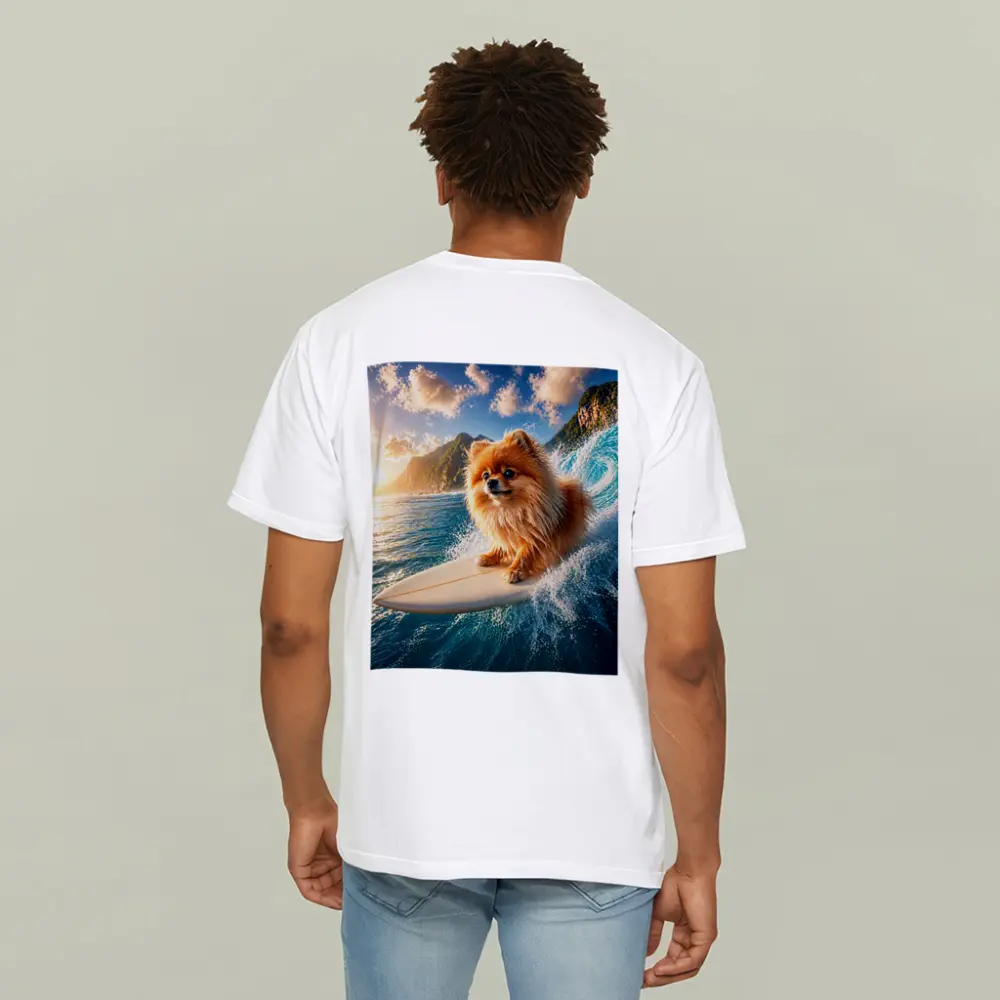 Pomeranian Surfing Ocean Wave Sunny Day – T-Shirts