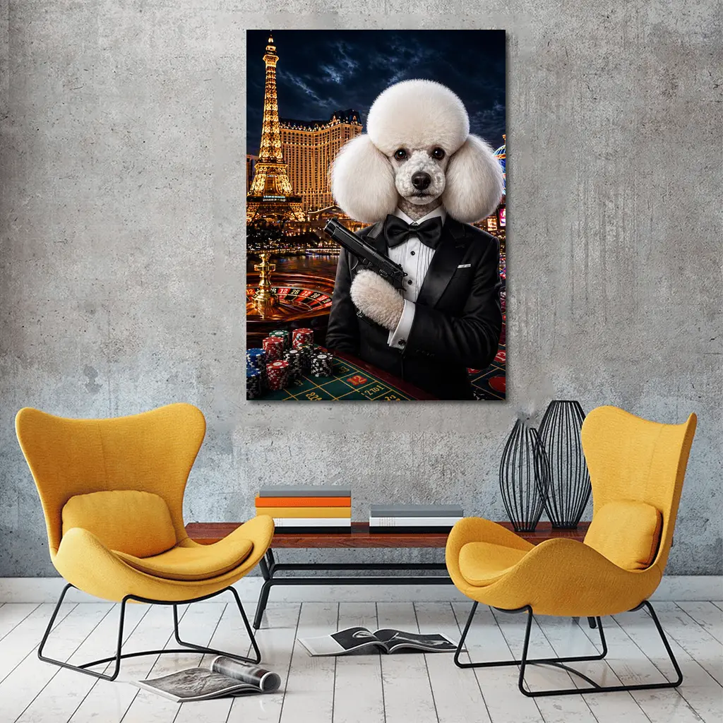 White Poodle Secret Agent Las Vegas Casino – Wall Art