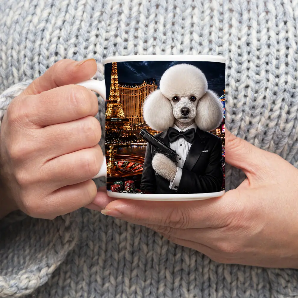 White Poodle Secret Agent Las Vegas Casino – Mugs