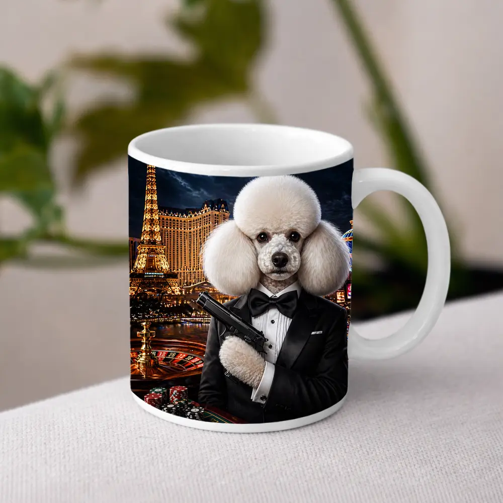 White Poodle Secret Agent Las Vegas Casino – Mugs