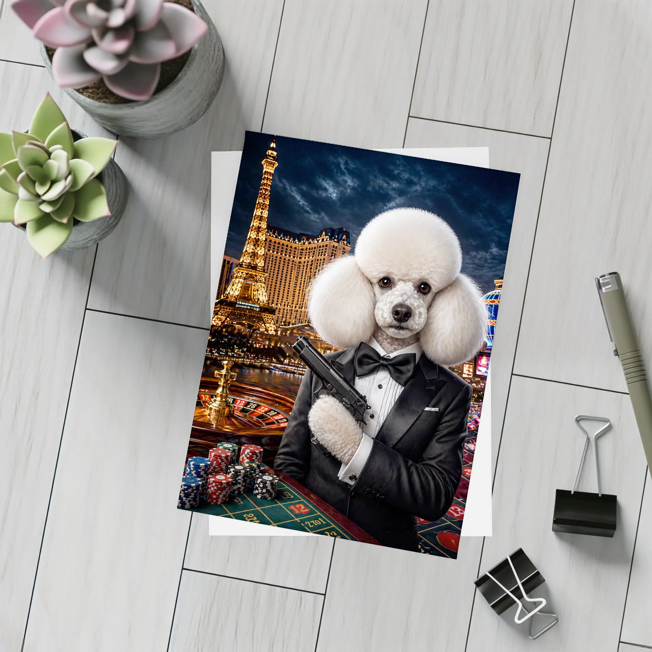 White Poodle Secret Agent Las Vegas Casino – Postcards