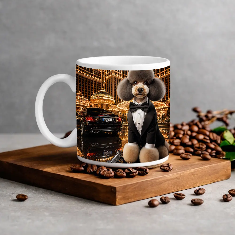 Poodle Tuxedo Spy Las Vegas Casino Night – Mugs