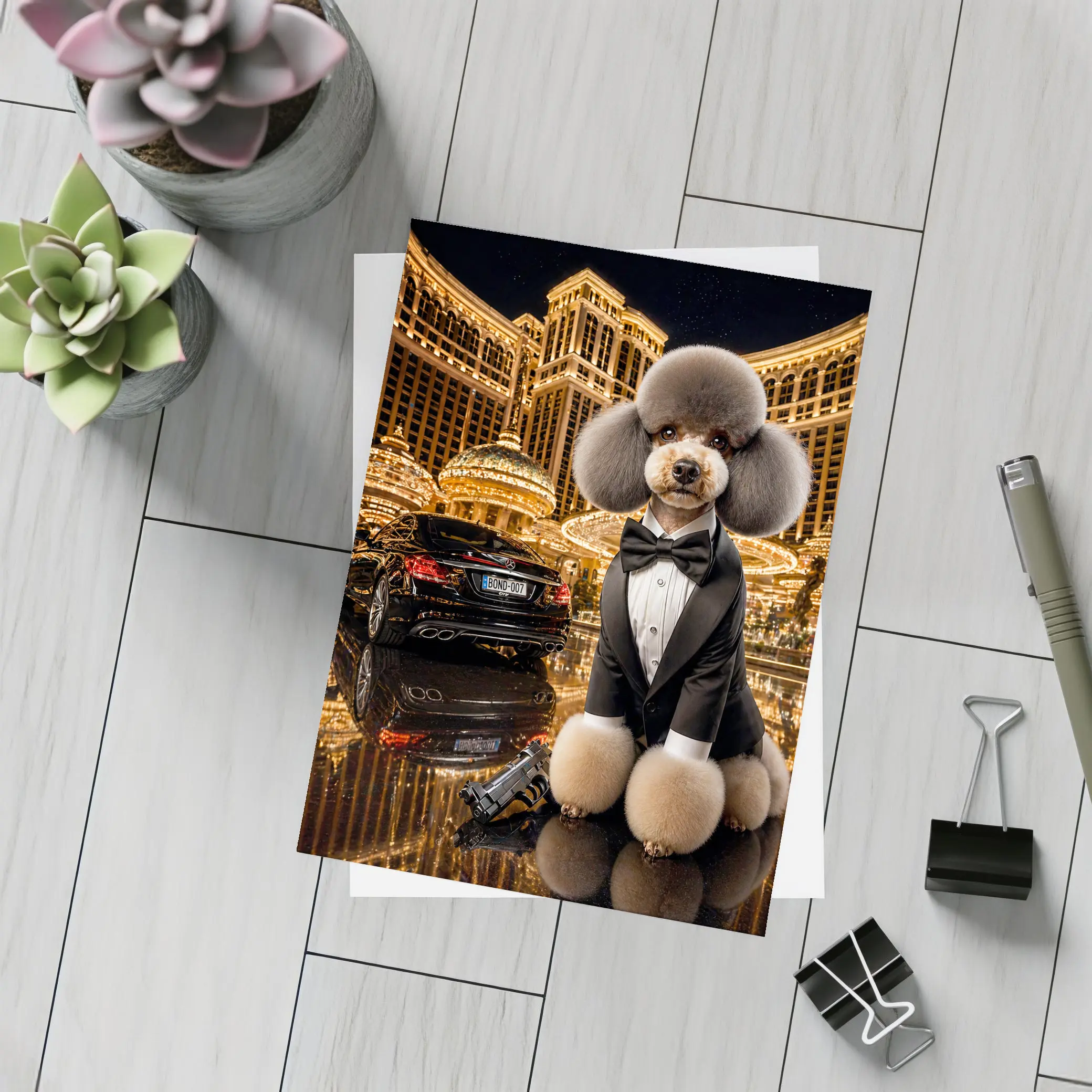 Poodle Tuxedo Spy Las Vegas Casino Night – Postcards
