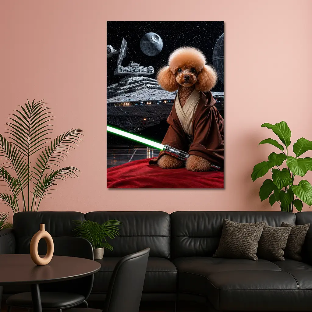 Poodle Jedi with Lightsaber in Space – Wall Art