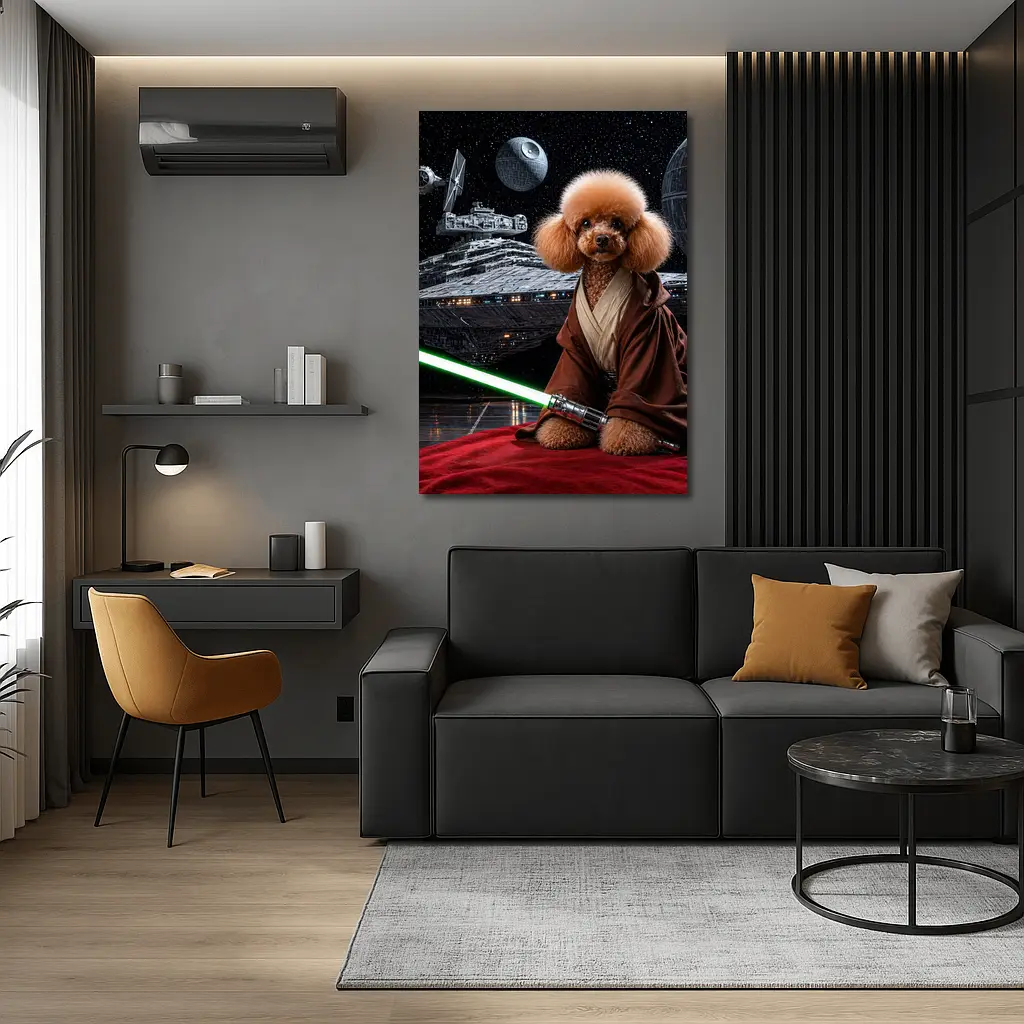 Poodle Jedi with Lightsaber in Space – Wall Art