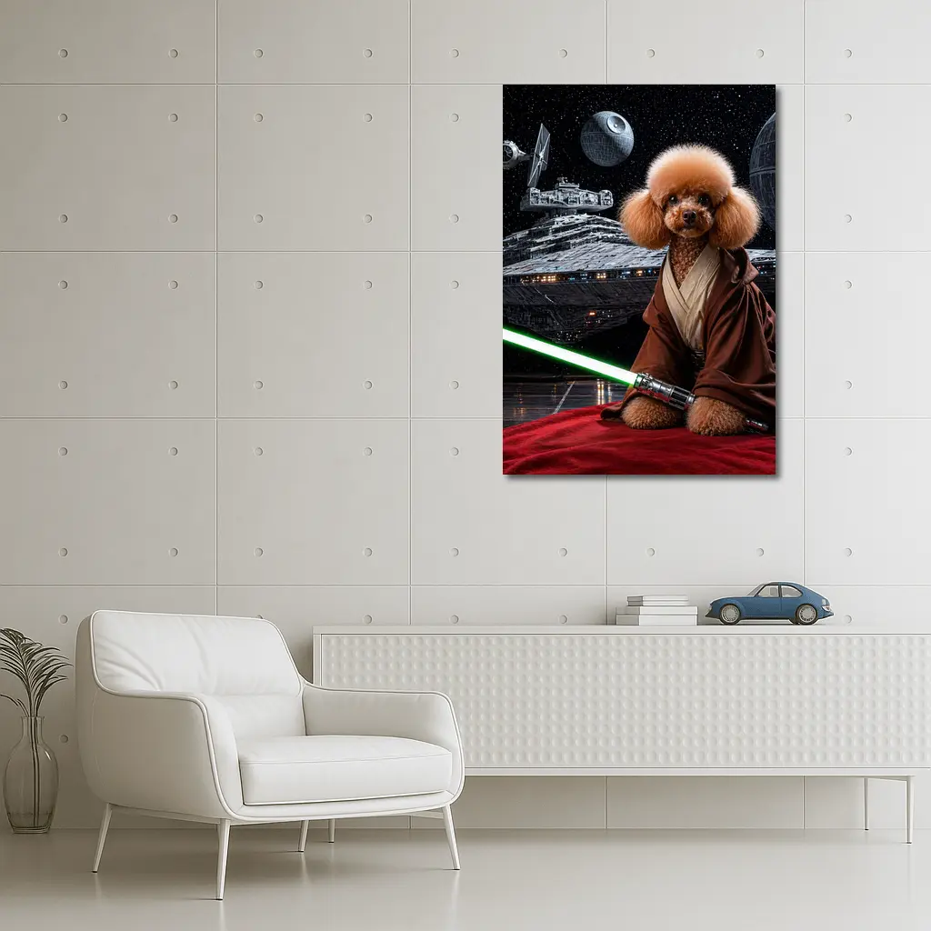 Poodle Jedi with Lightsaber in Space – Wall Art