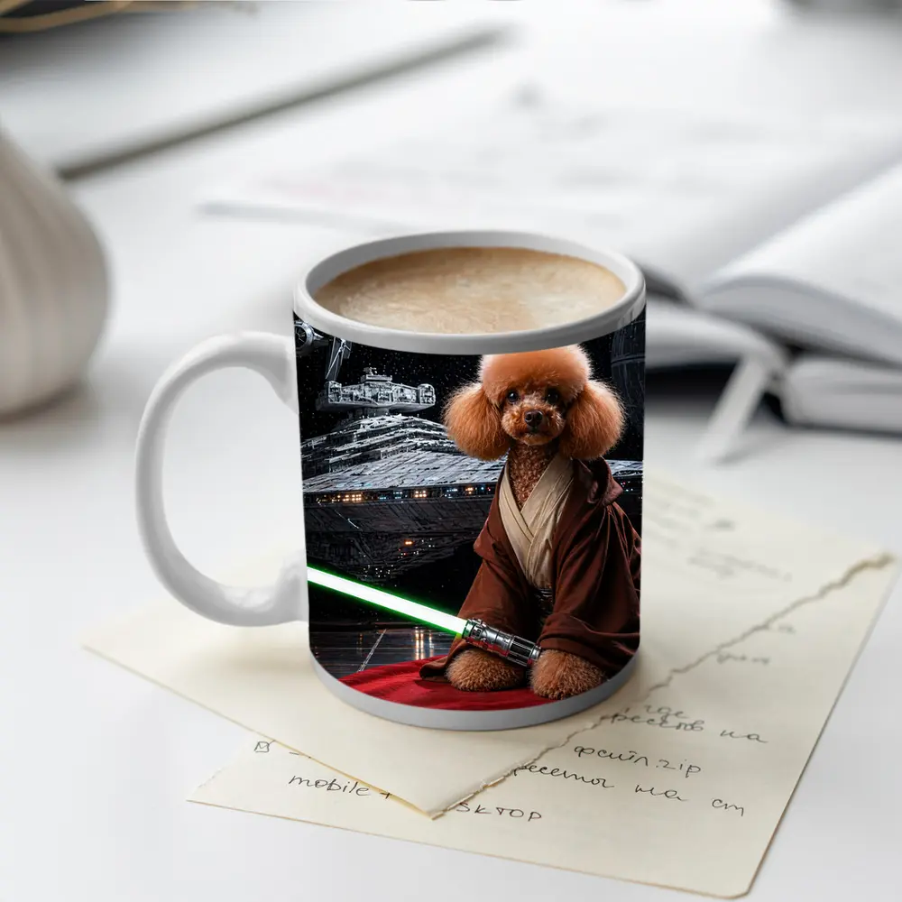 Poodle Jedi with Lightsaber in Space – Mugs