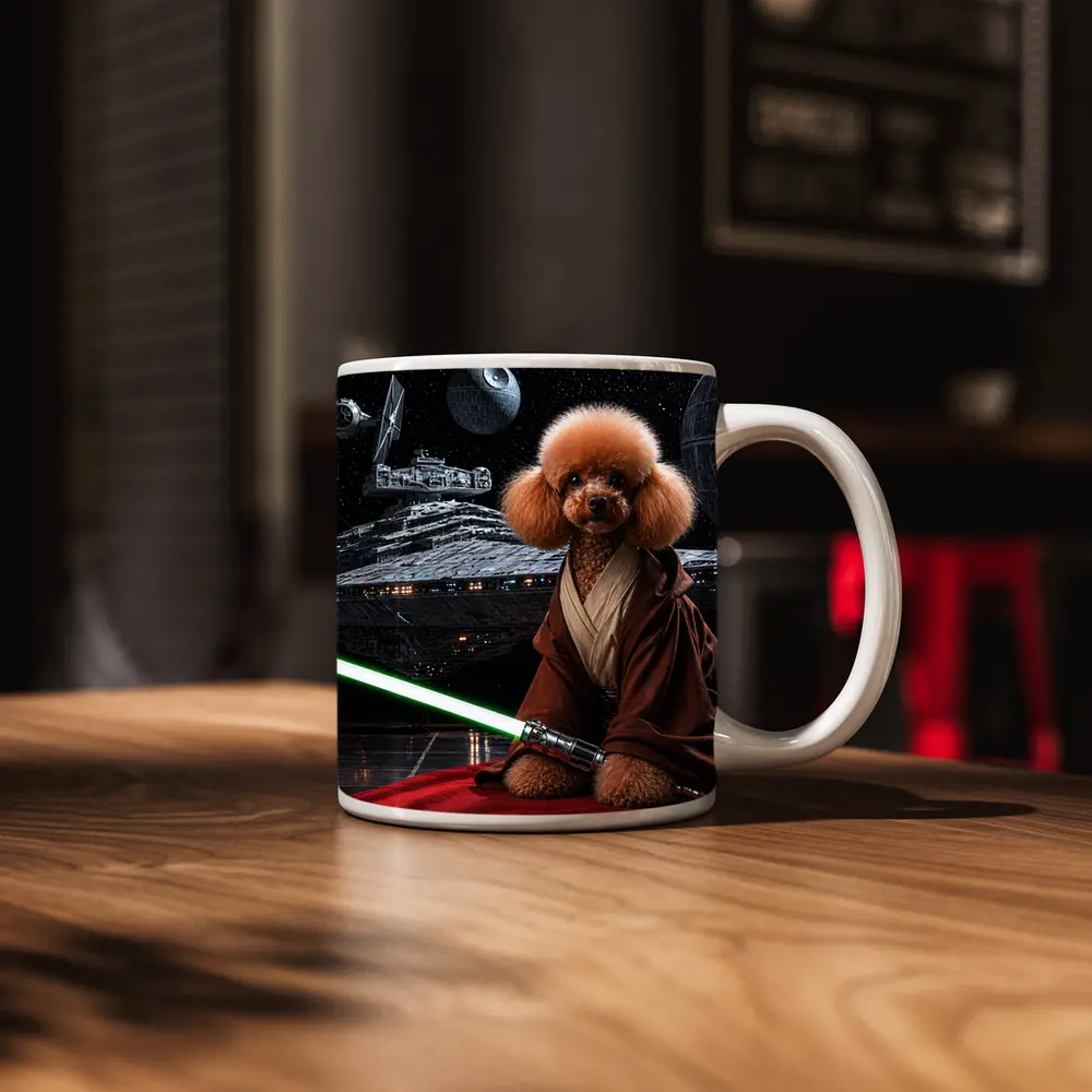 Poodle Jedi with Lightsaber in Space – Mugs