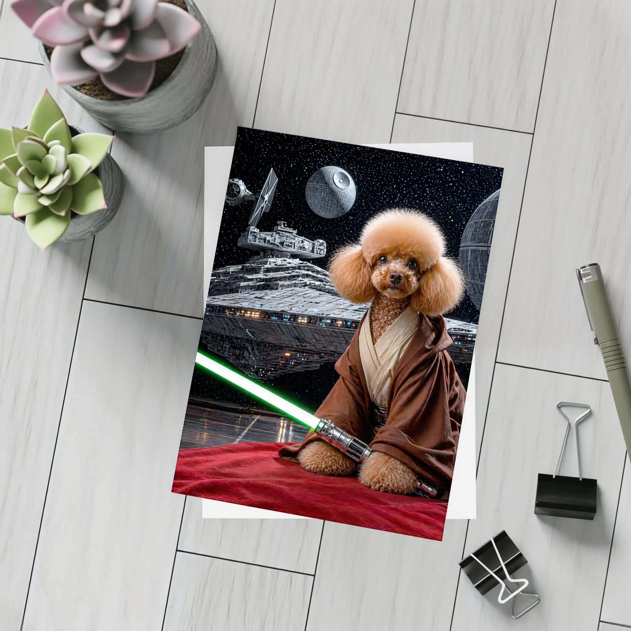 Poodle Jedi with Lightsaber in Space – Postcards