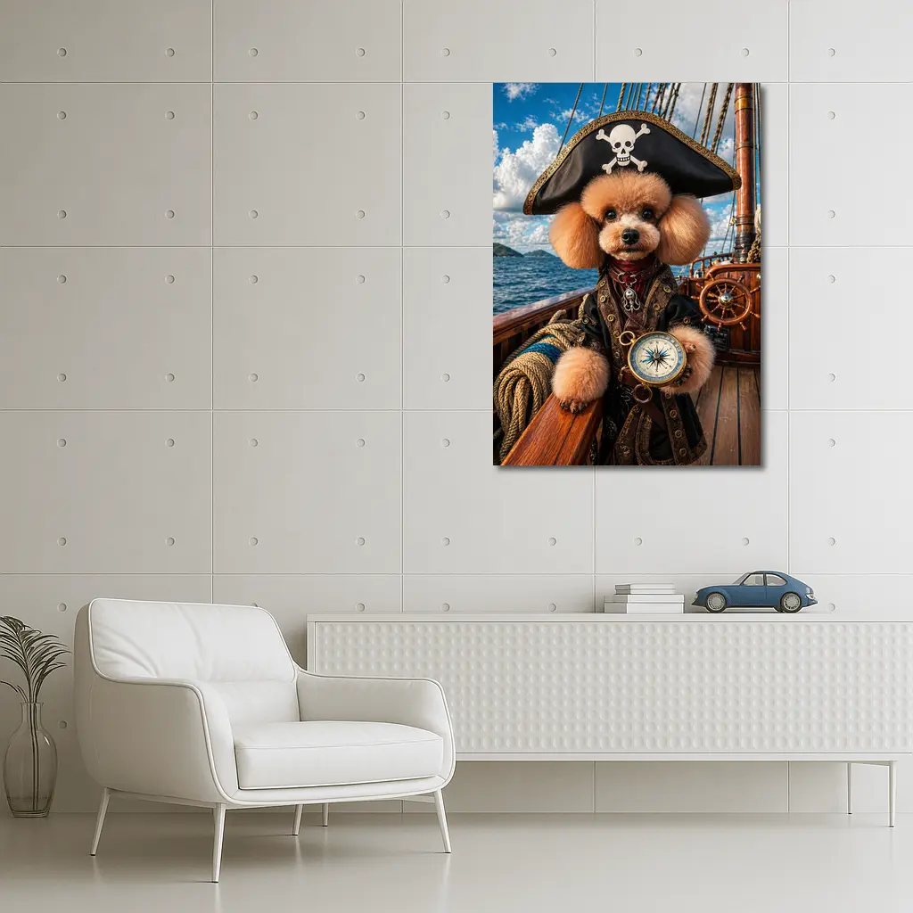 Poodle Pirate Captain on Caribbean Ship – Wall Art