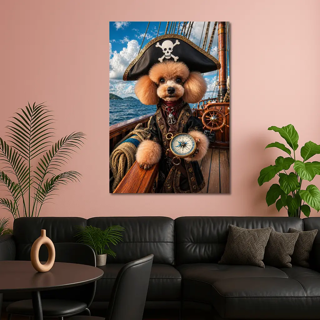 Poodle Pirate Captain on Caribbean Ship – Wall Art