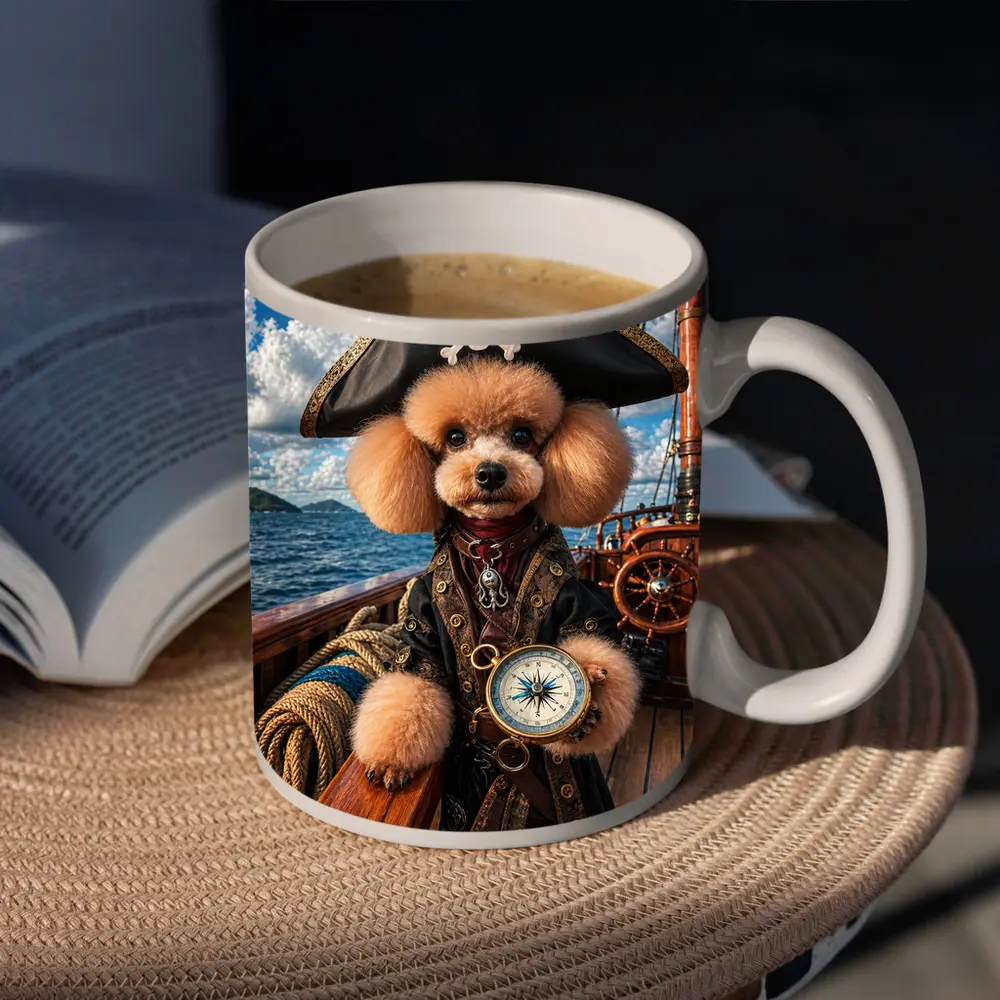 Poodle Pirate Captain on Caribbean Ship – Mugs