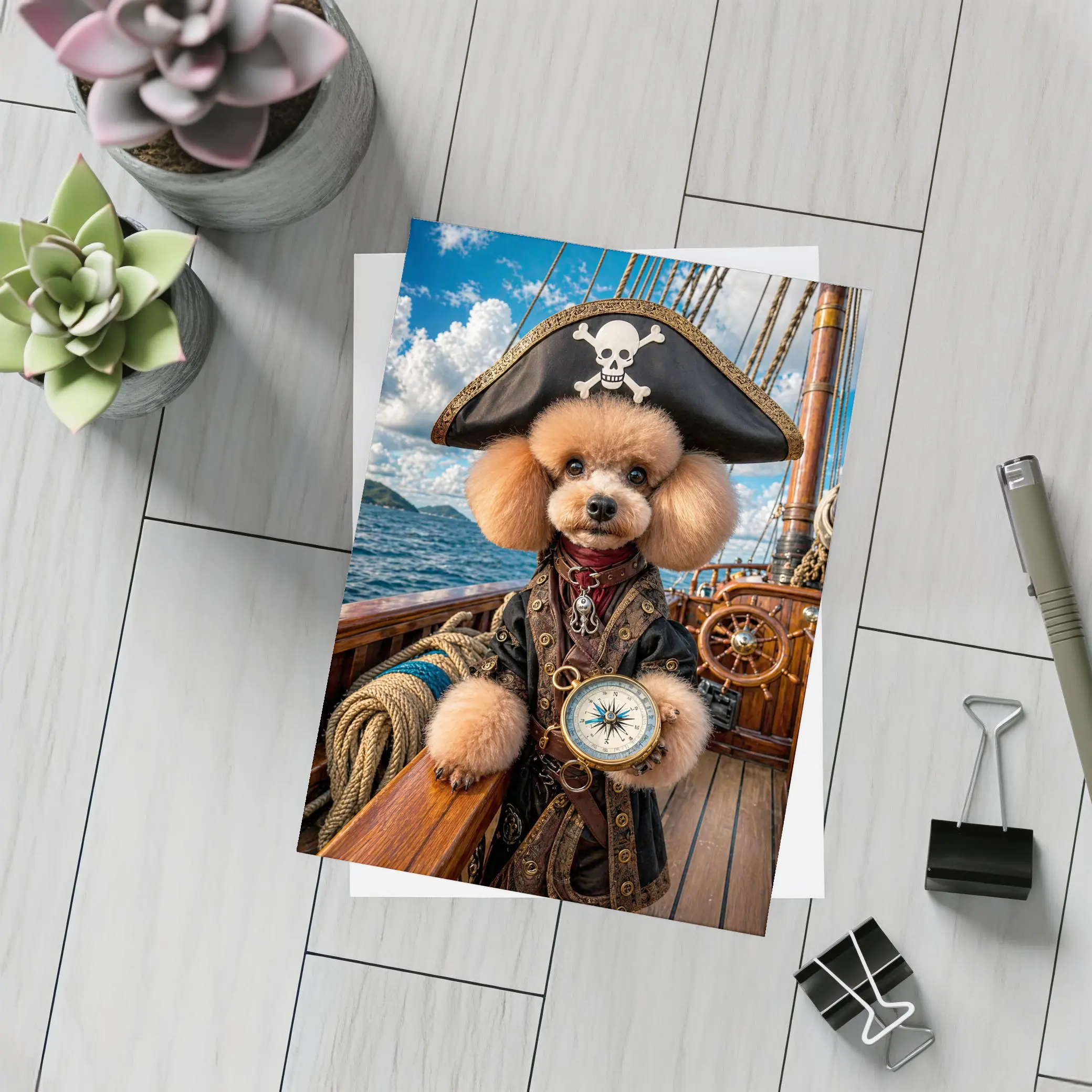 Poodle Pirate Captain on Caribbean Ship – Postcards