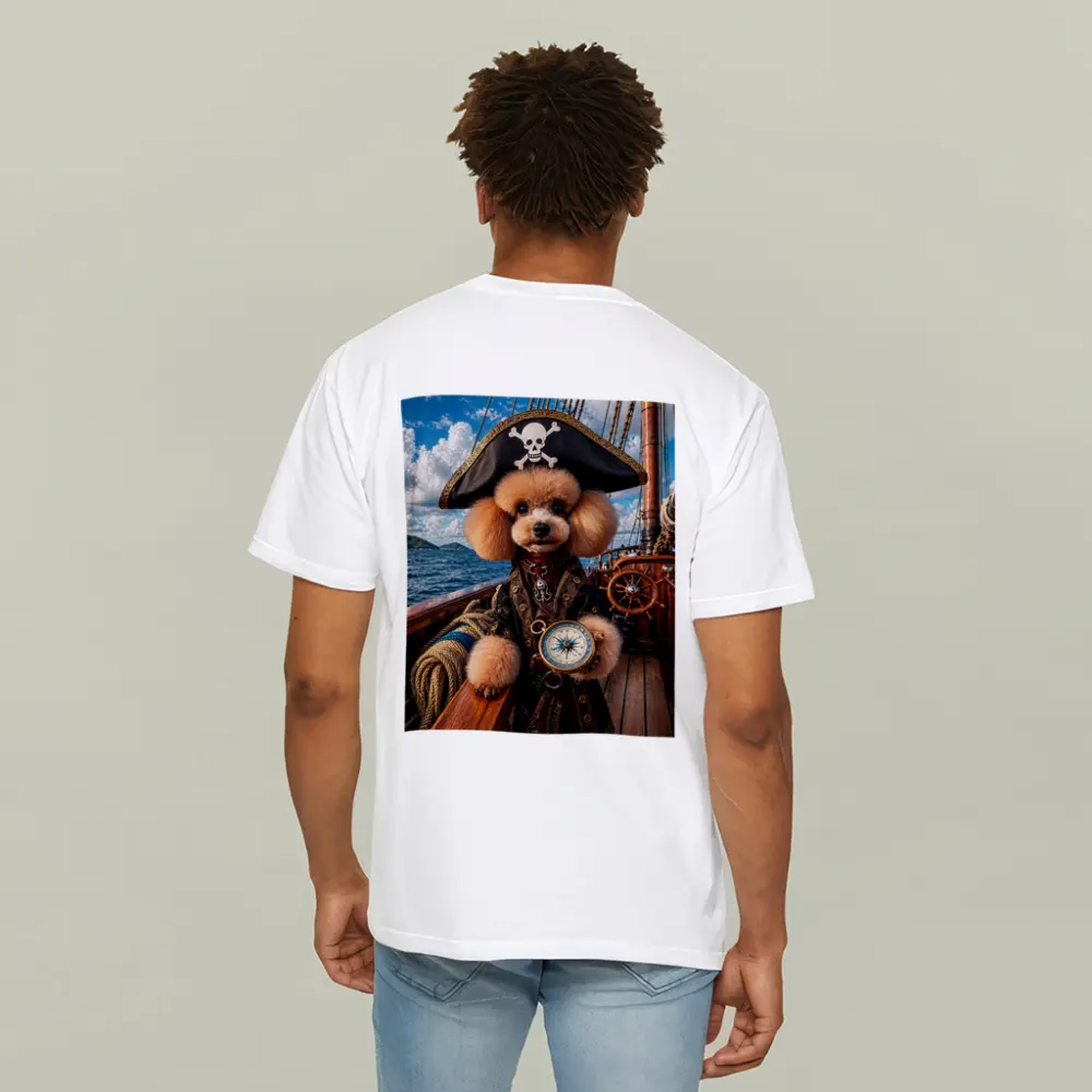 Poodle Pirate Captain on Caribbean Ship – T-Shirts