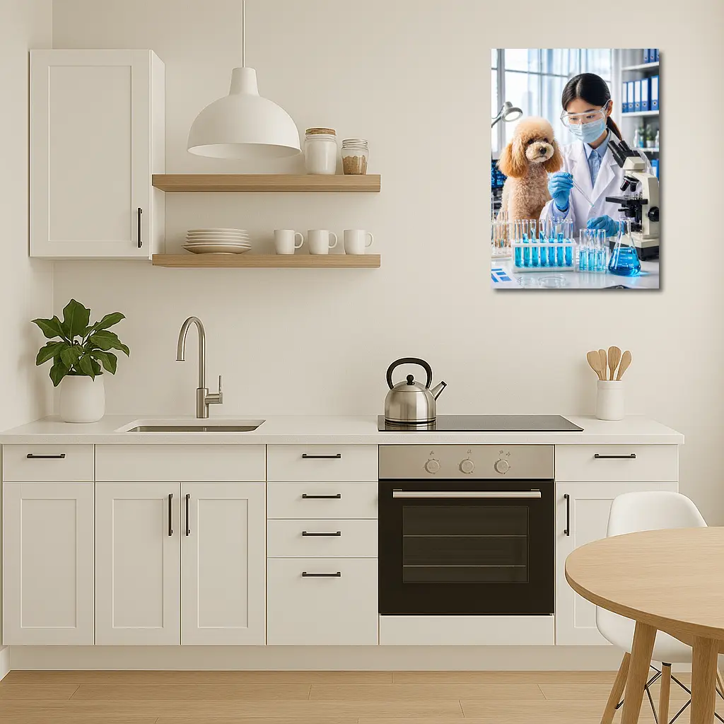 Poodle Scientist Conducting Lab Experiment – Wall Art