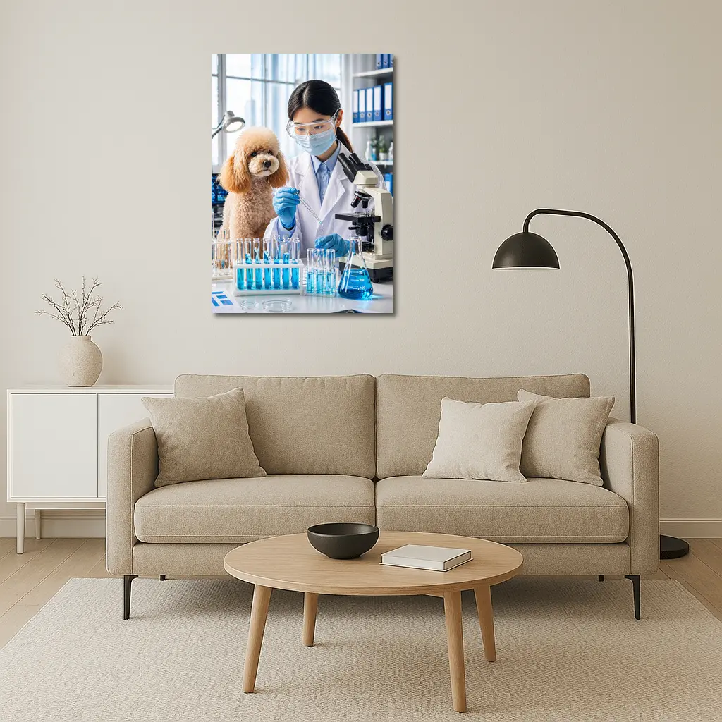 Poodle Scientist Conducting Lab Experiment – Wall Art