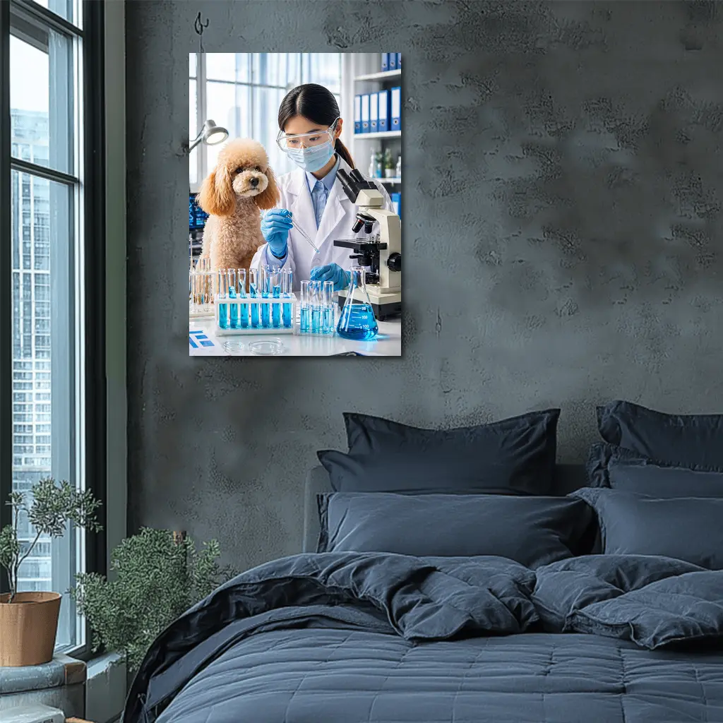 Poodle Scientist Conducting Lab Experiment – Wall Art