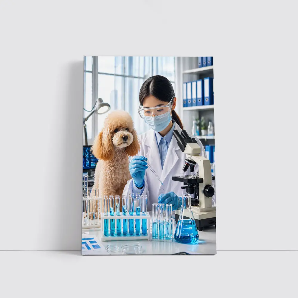 Poodle Scientist Conducting Lab Experiment – Wall Art
