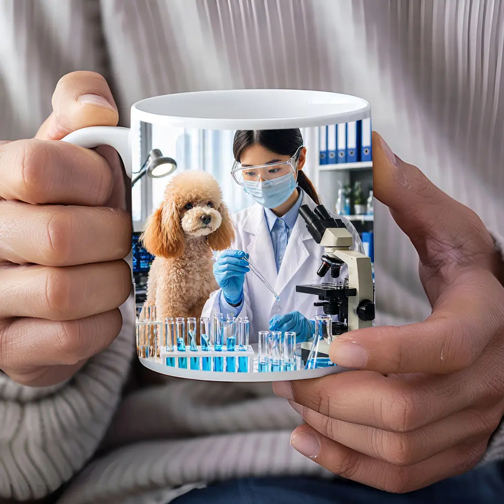 Poodle Scientist Conducting Lab Experiment – Mugs