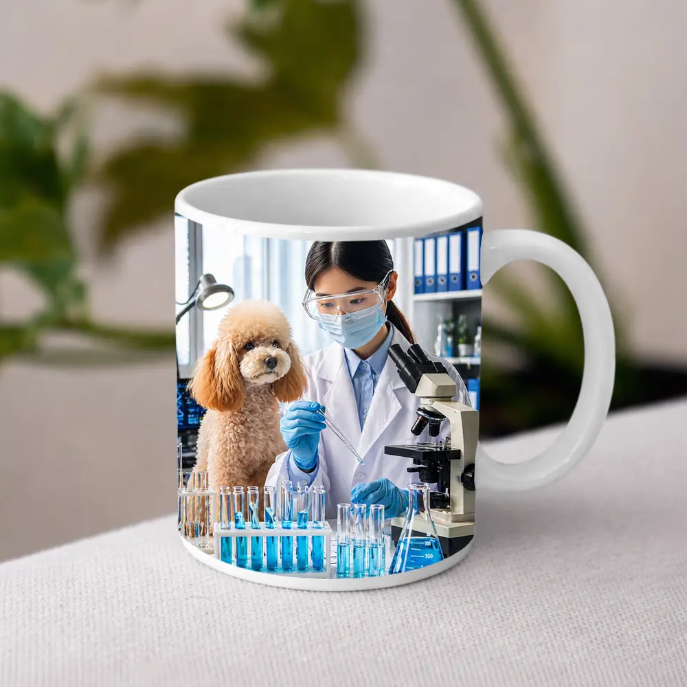 Poodle Scientist Conducting Lab Experiment – Mugs