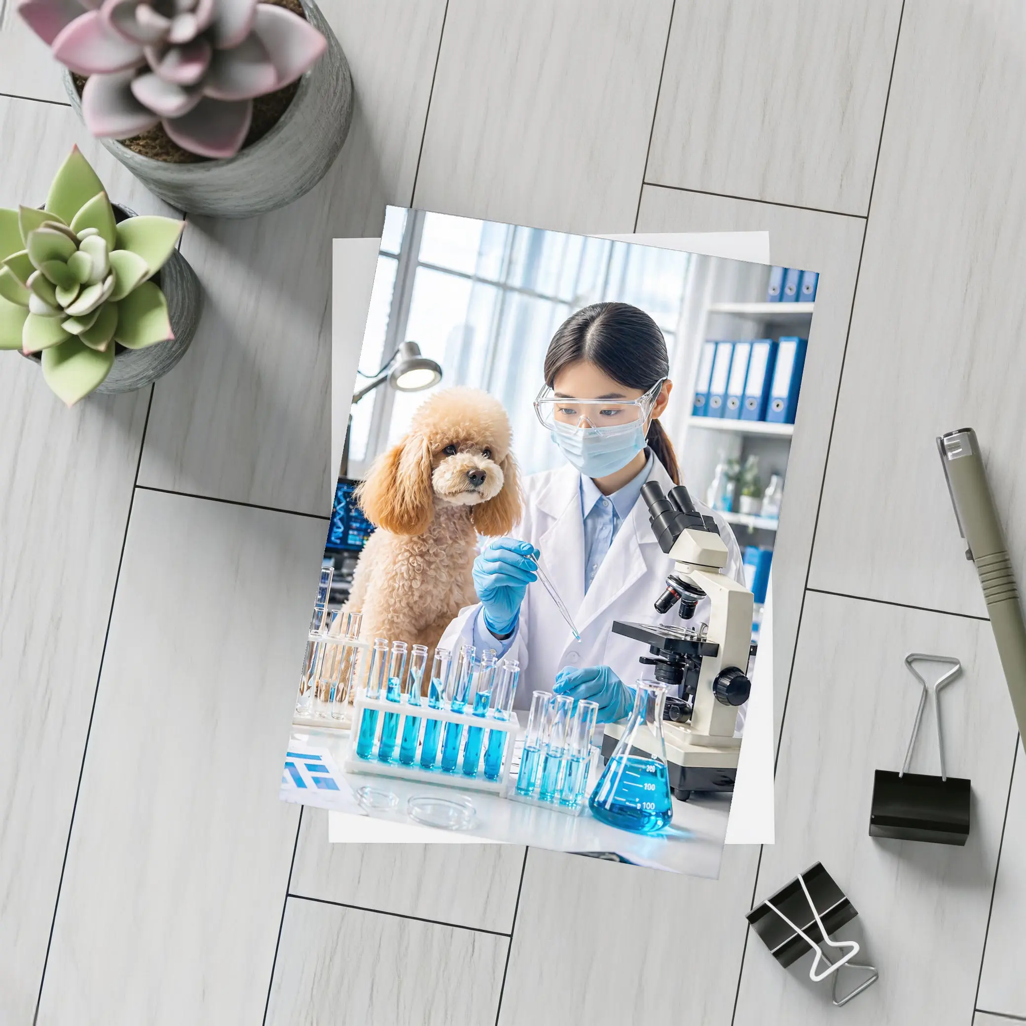 Poodle Scientist Conducting Lab Experiment – Postcards
