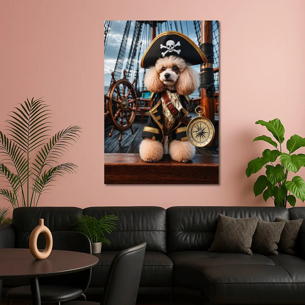 Poodle Pirate Captain on Sailing Ship – Wall Art