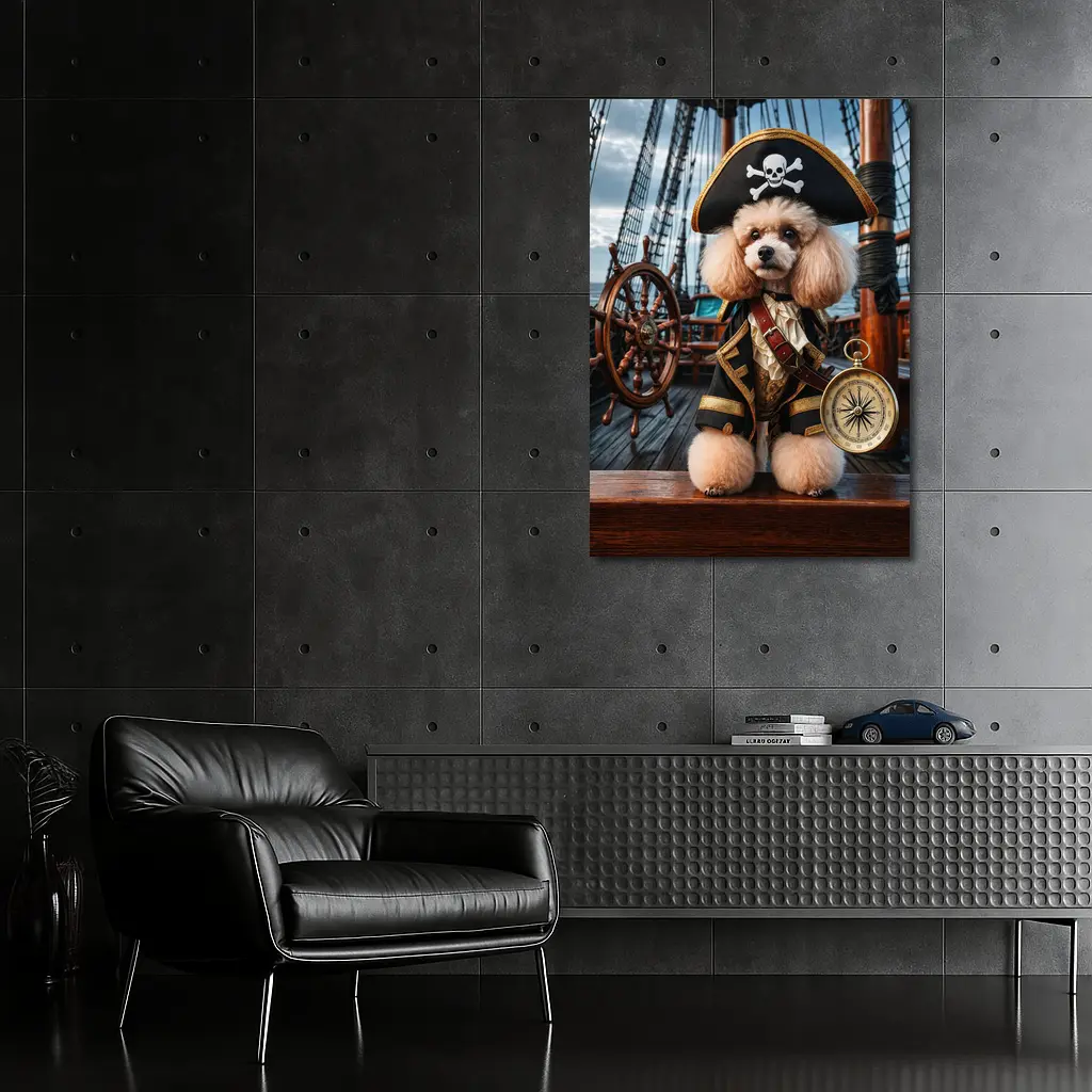 Poodle Pirate Captain on Sailing Ship – Wall Art