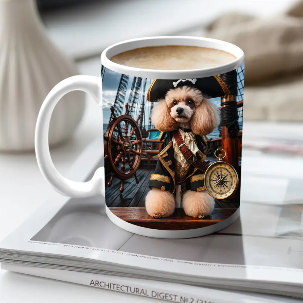 Poodle Pirate Captain on Sailing Ship – Mugs