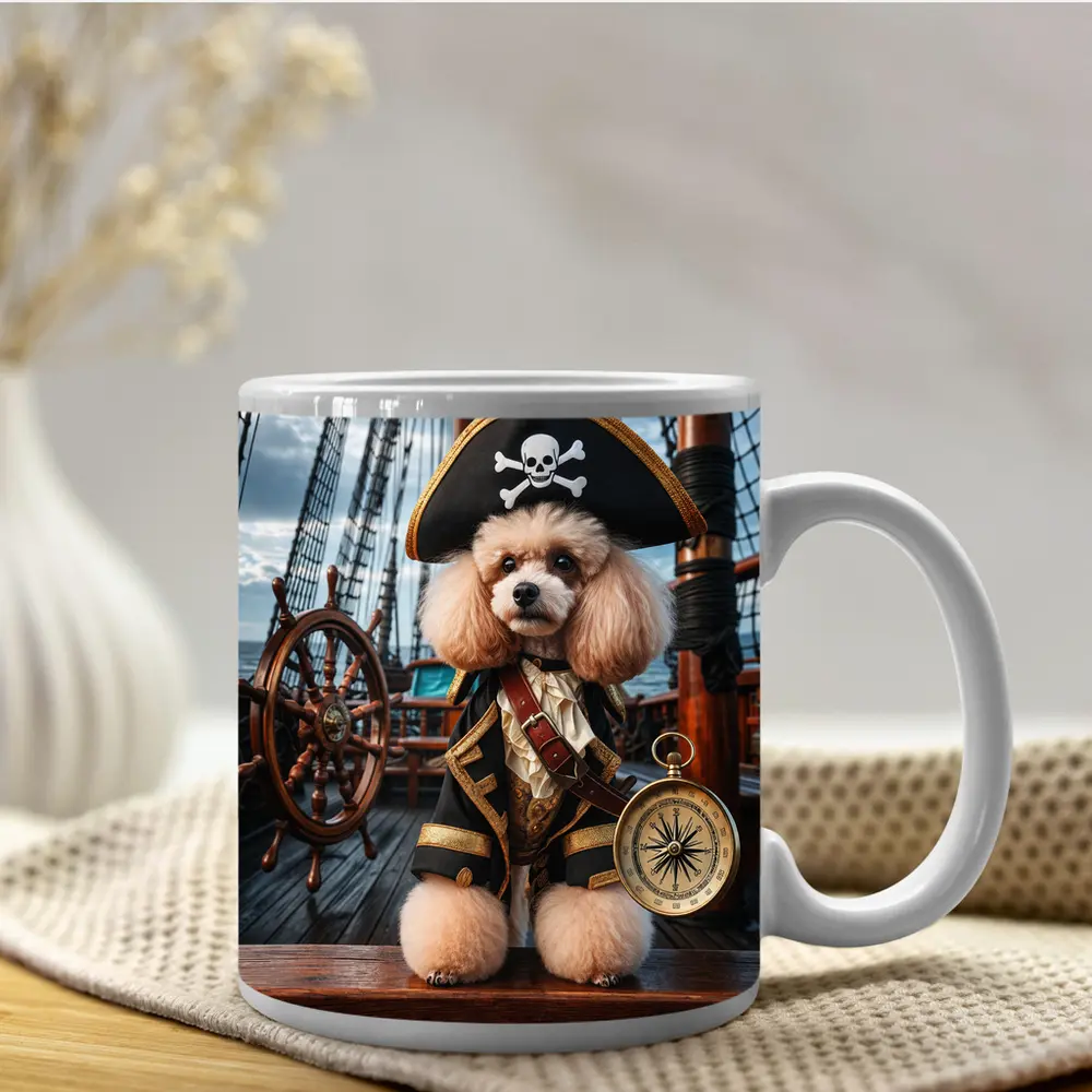 Poodle Pirate Captain on Sailing Ship – Mugs