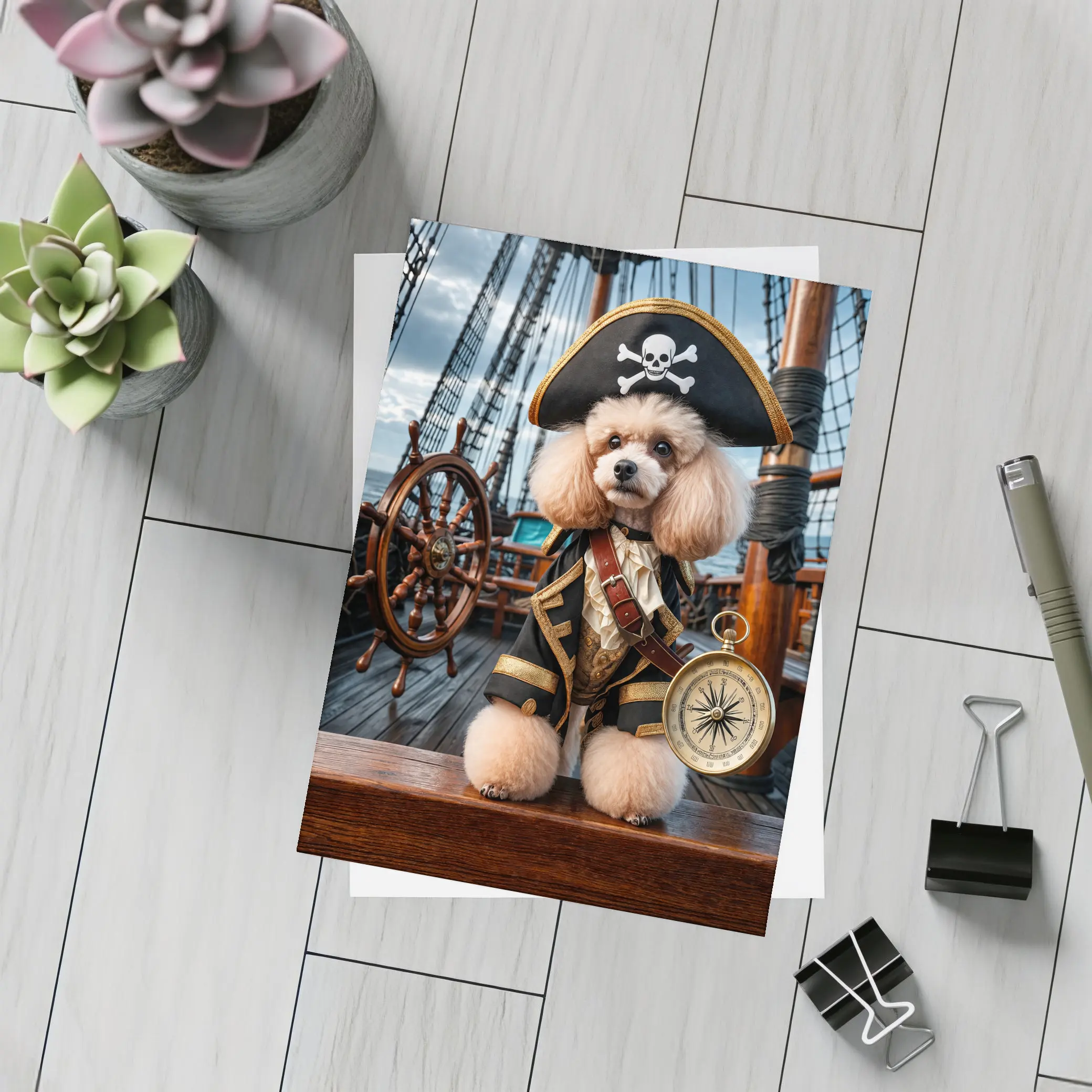 Poodle Pirate Captain on Sailing Ship – Postcards