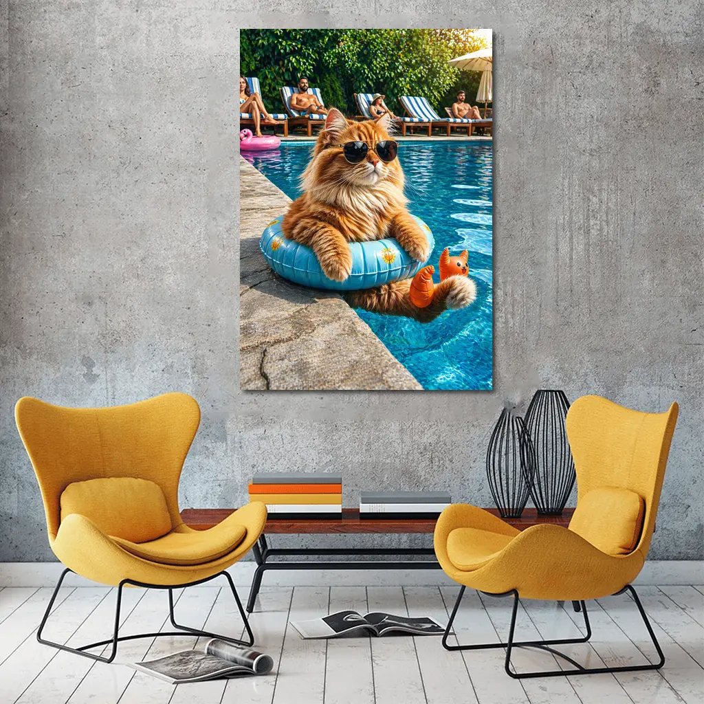 Orange Cat Sunglasses Pool Float Summer – Wall Art