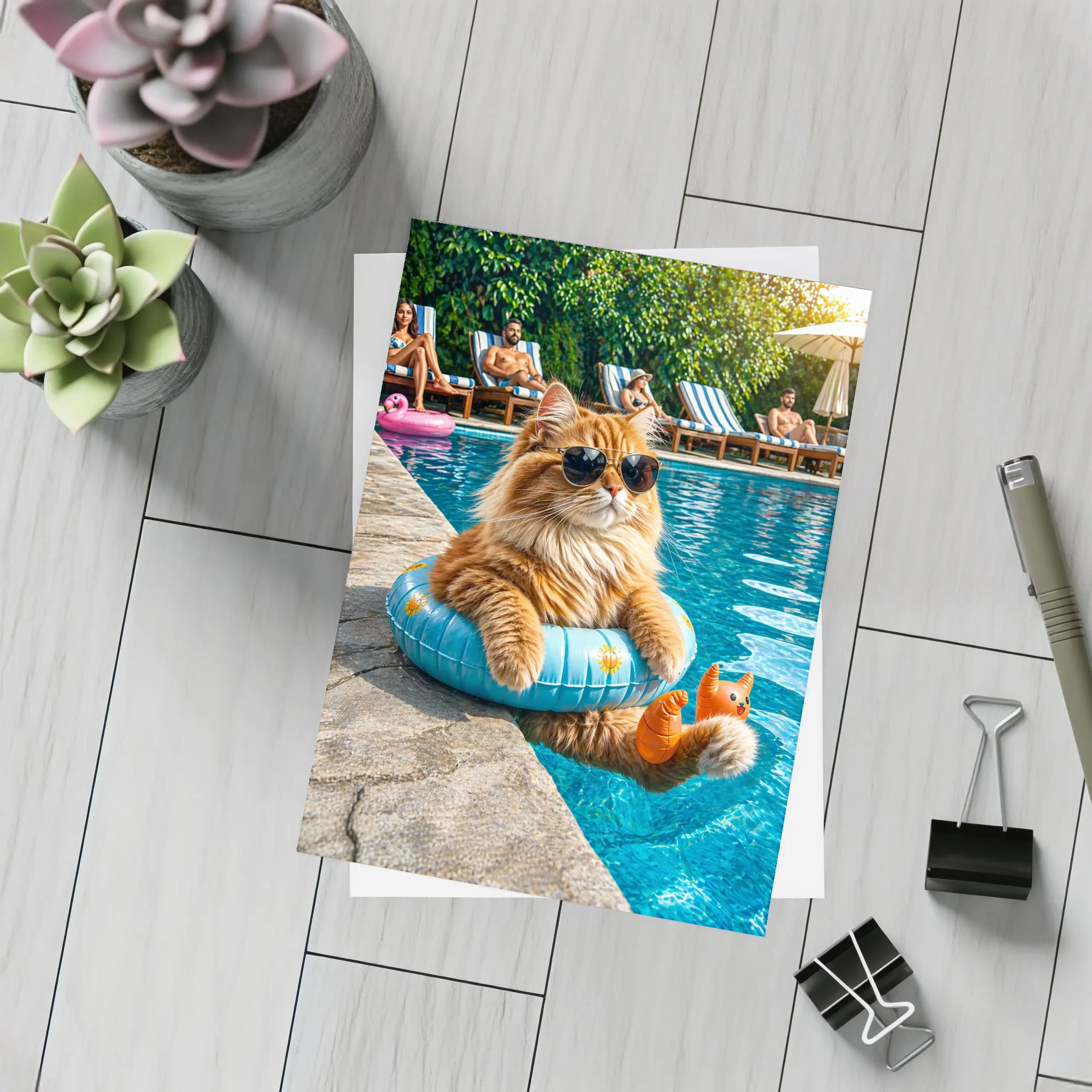 Orange Cat Sunglasses Pool Float Summer – Postcards