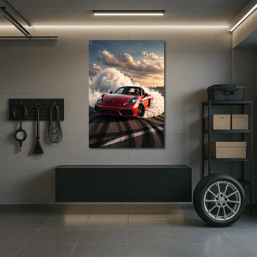 Porsche Boxster Red Drift Smoke Track – Wall Art