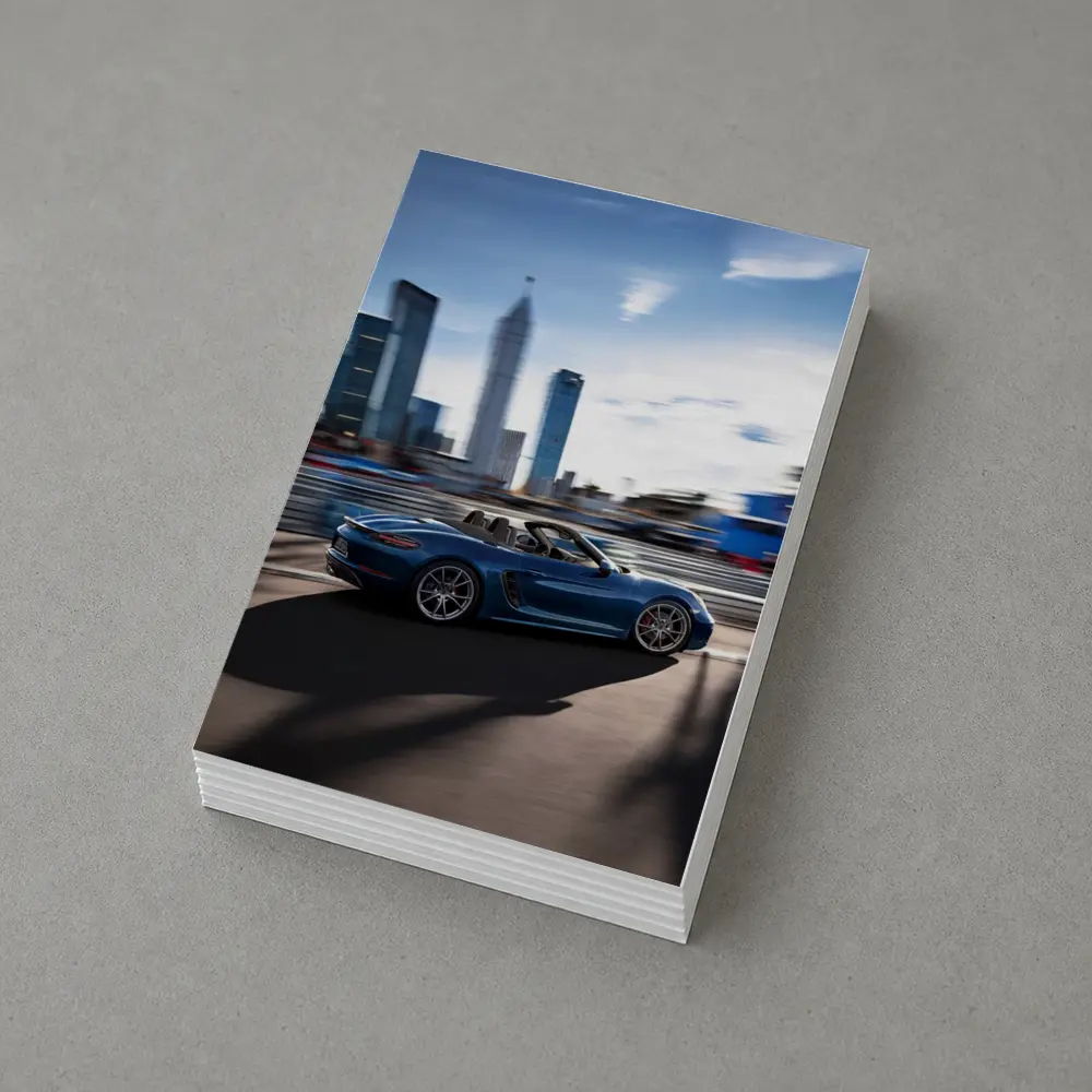 Porsche 718 Boxster Blue City Skyline – Postcards