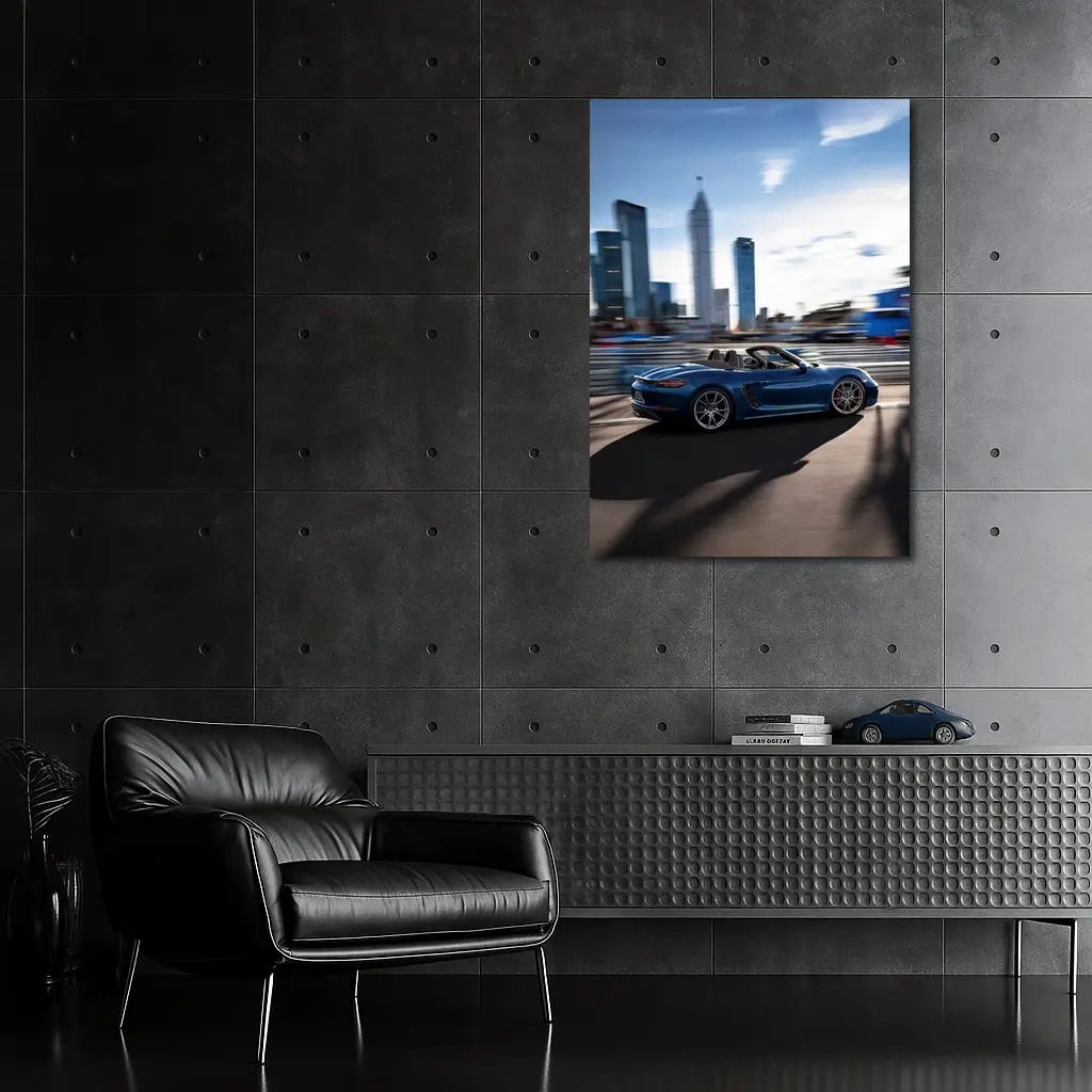 Porsche 718 Boxster Blue City Skyline – Wall Art